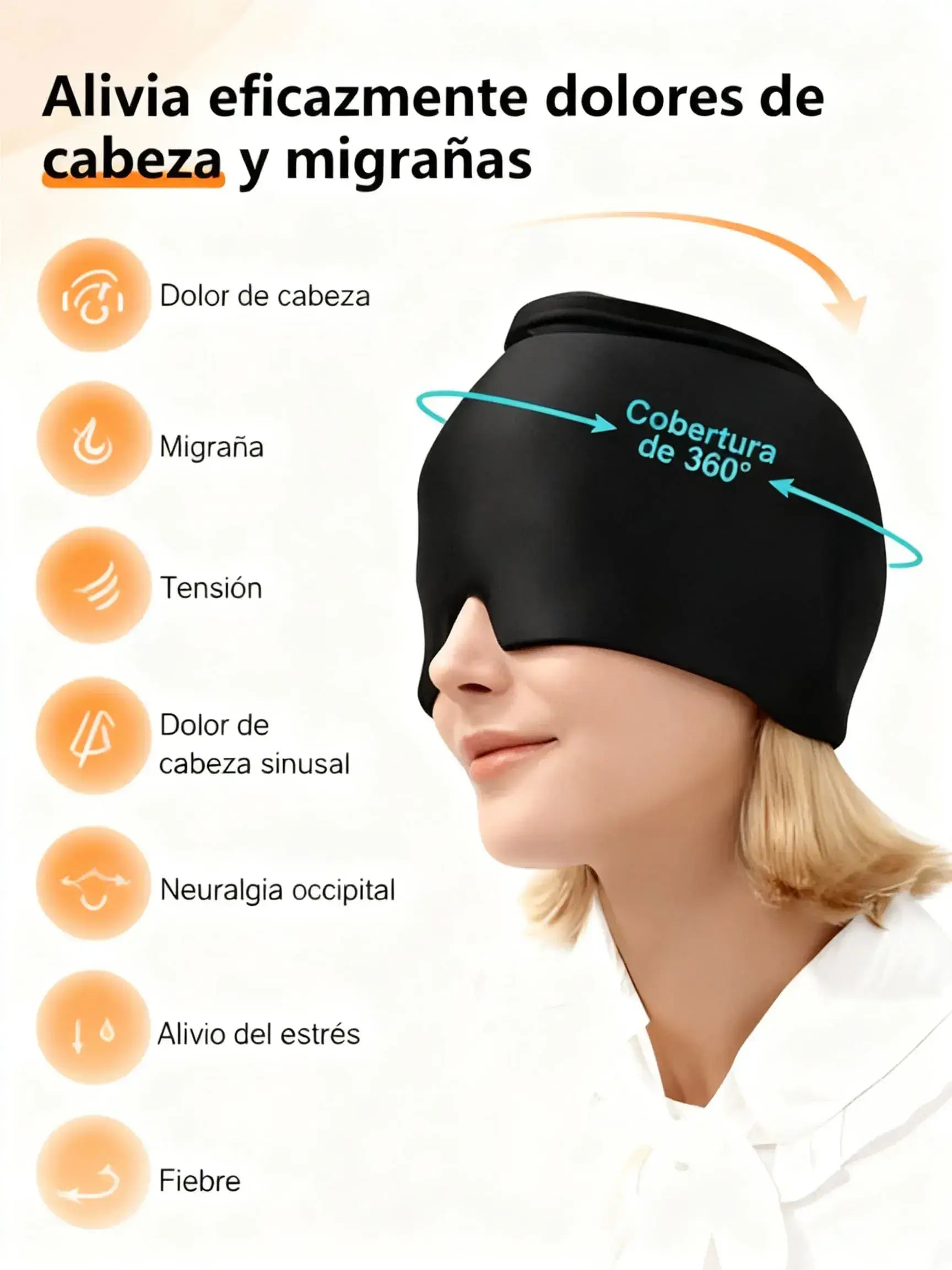 Gorro antimigrañas y dolores de cabeza con terapia de frío y calor, alivia dolores de cabeza y migrañas.